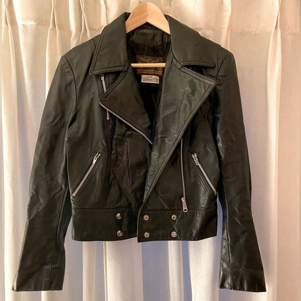Vintage cropped leather motorcycle jacket